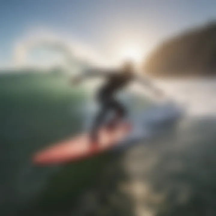 Surfers riding waves along the scenic San Diego coastline