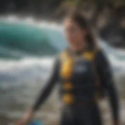 A vibrant collection of surfing flotation vests in various colors and styles.