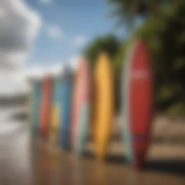 Surfboard lineup at Banyans Beach in Hilo