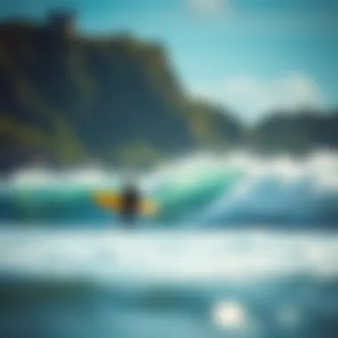 A vibrant scene of surfers riding waves at Dominical beach