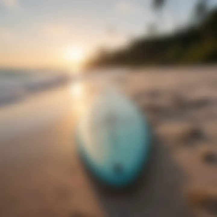 Pristine Florida beach with surfboards lined up on the shore