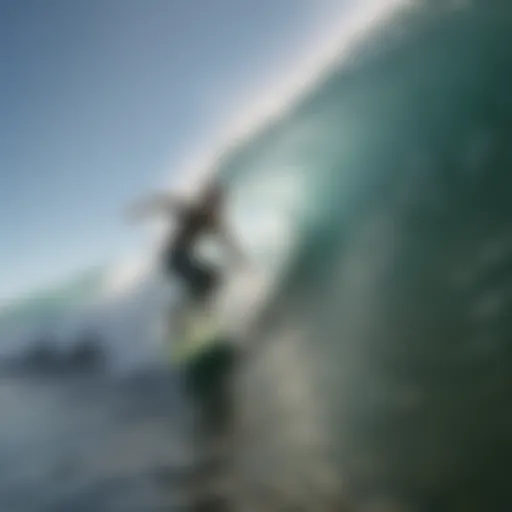 Surfer navigating waves