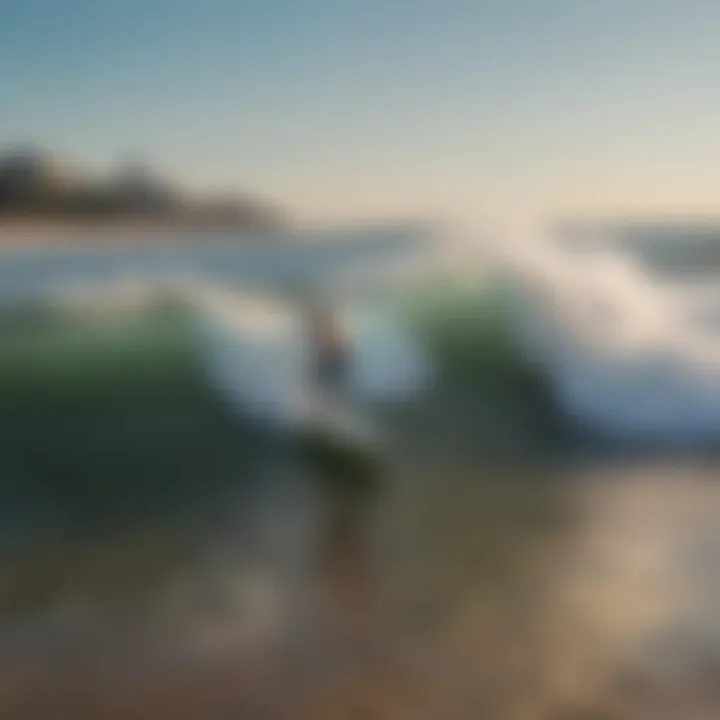 A panoramic view of Long Beach during a summer surf day