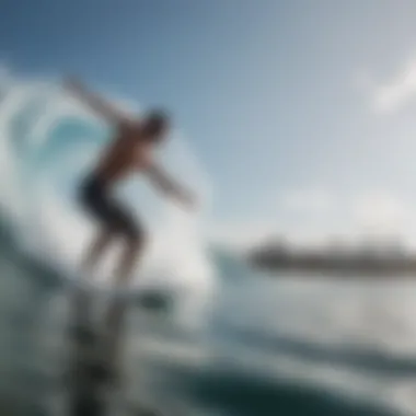 Surfing competition action shot in Panama City's crystal clear waters