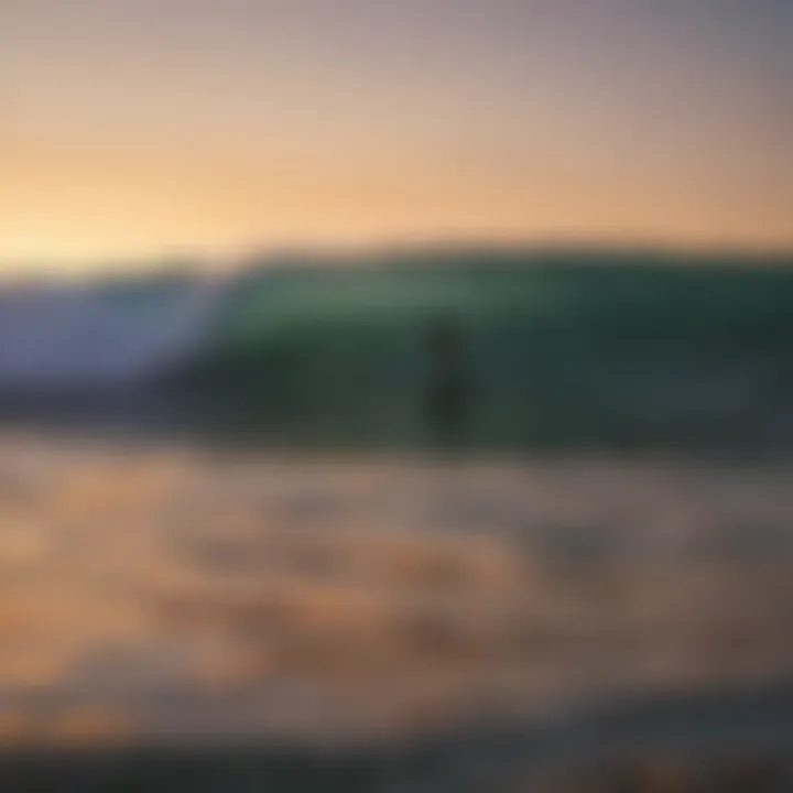 Surfers riding the iconic waves at Lower Trestles during sunset