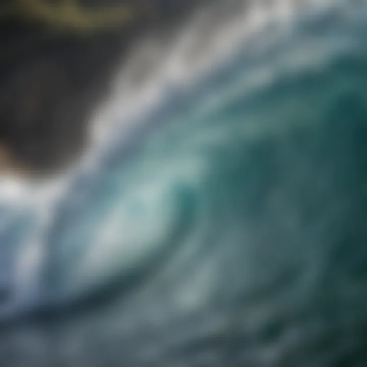 A close-up of swirling water inside a barreling wave