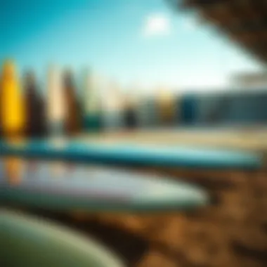 An array of surfboards made from eco-friendly materials, highlighting sustainable manufacturing practices