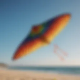 A vibrant kite soaring against a clear blue sky