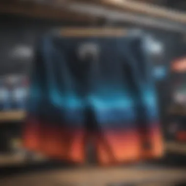 Variety of Board Shorts Available Diverse range of board shorts hanging on display racks