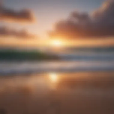 The serene beauty of a sunset over the ocean at a surf beach in Oahu