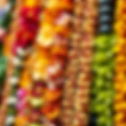 A vibrant display of various Hawaiian leis showcasing their colors and textures