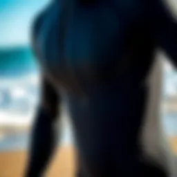 A close-up view of a front zip wetsuit showcasing its features