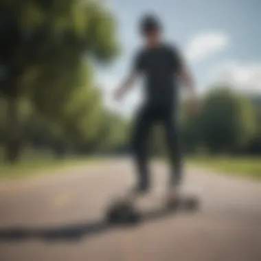 A diverse group of riders enjoying their electric longboards in a park setting