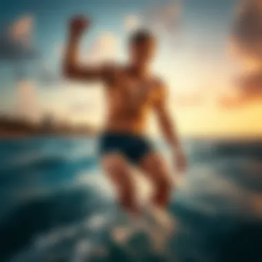 Athlete in Seamless Boardshorts Athlete demonstrating flexibility and comfort in seamless boardshorts during watersports