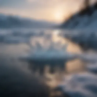 Ice formations on a body of water illustrating temperature variability