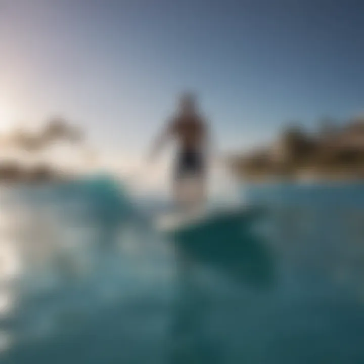 A surfer gliding across the water's surface inside a pool