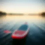 A serene lake with a stable stand-up paddleboard