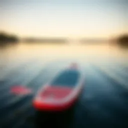 A serene lake with a stable stand-up paddleboard
