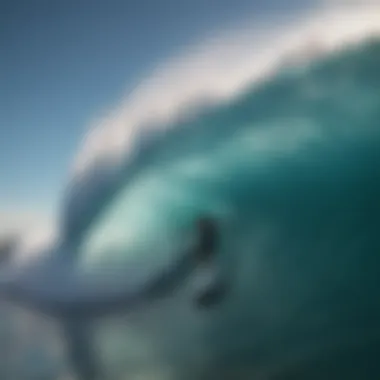 A vibrant ocean wave crashing with sound waves visually represented