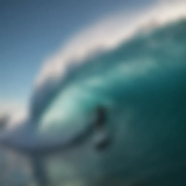 A vibrant ocean wave crashing with sound waves visually represented