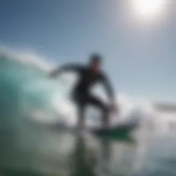 Dynamic action shot of a power body boarder riding a wave