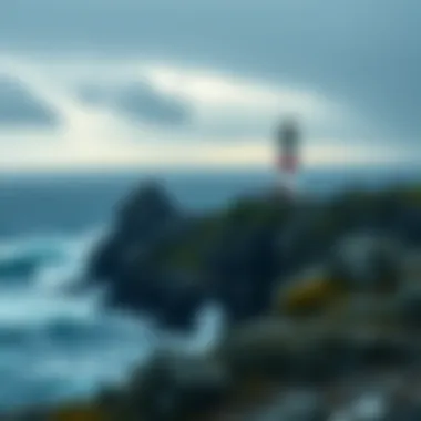 Lighthouse on Rugged Coastline During Storm A rugged coastline featuring a lighthouse amidst stormy seas