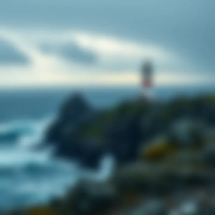 Lighthouse on Rugged Coastline During Storm A rugged coastline featuring a lighthouse amidst stormy seas