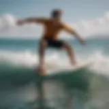 Skimboarder performing a dynamic maneuver on the water