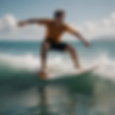 Skimboarder performing a dynamic maneuver on the water