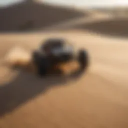 Adventure seeker sliding down a massive sand dune