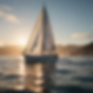 A serene sailing scene with a boat gliding over calm waters