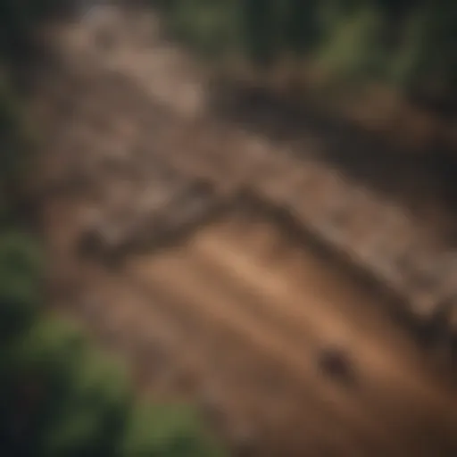 Aerial view of a deforested area with logs and stumps