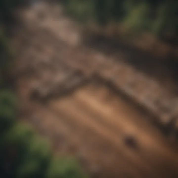 Aerial view of a deforested area with logs and stumps