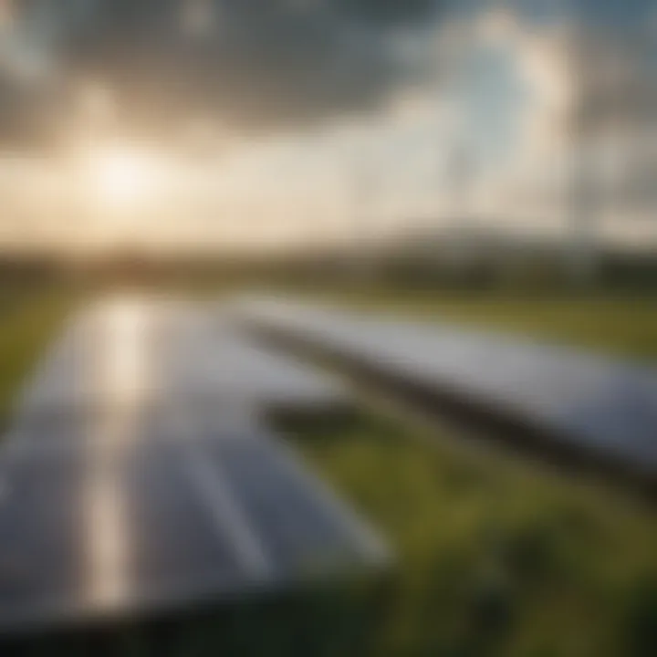 Solar panels in a vast green field