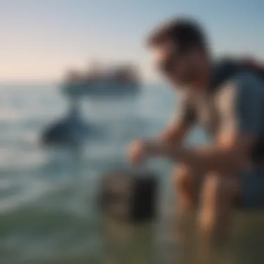 Researcher deploying a tracking device to monitor shark movements.