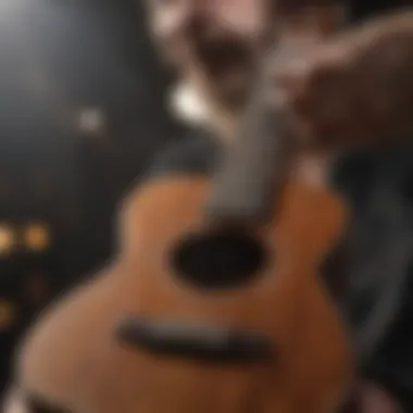 Ukulele strings being tuned by musician