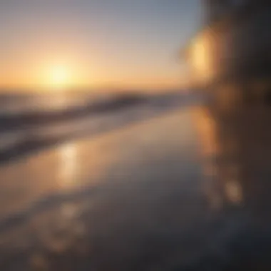 Serene sunset setting with boat and surfboards