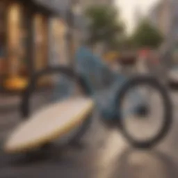 Sleek surfboard bike rack on a modern city bike