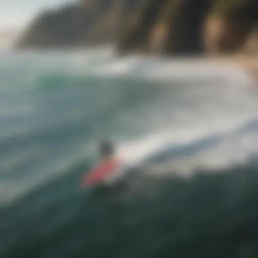 Aerial view of surfers catching waves in Mexico