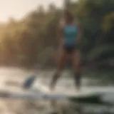 Graceful athlete riding the waves on a paddleboard