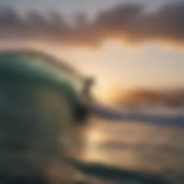 Surfer Catching a Wave at Sunset