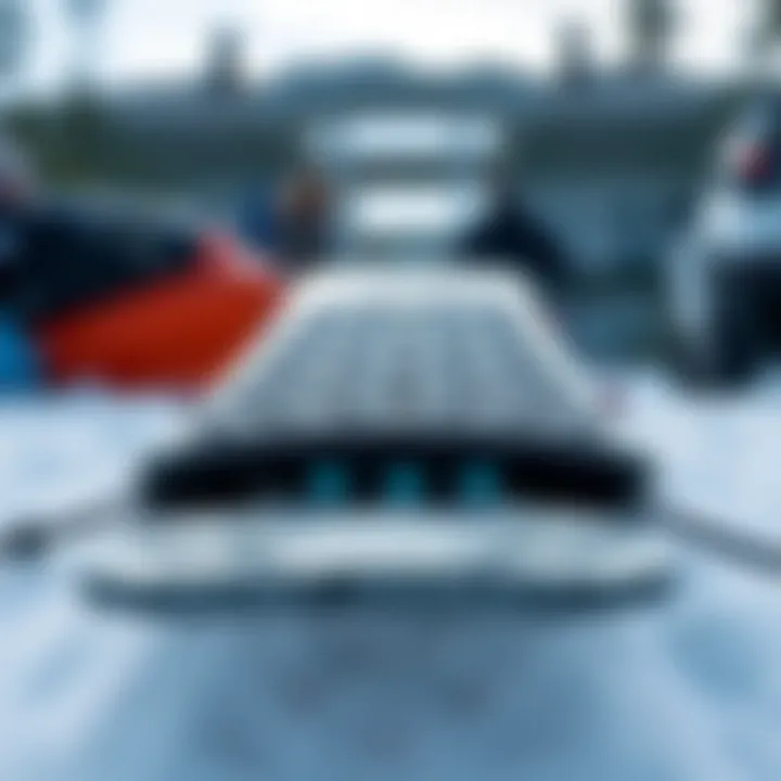 Stomp Pad Installation on Snowboard Close-up of a stomp pad installed on a snowboard