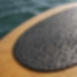 Detailed view of EVA traction pads on a surfboard