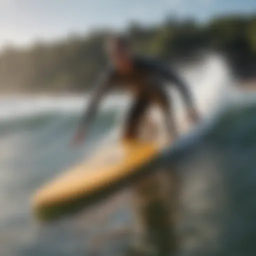 Dynamic fanning slide executed on a surfboard