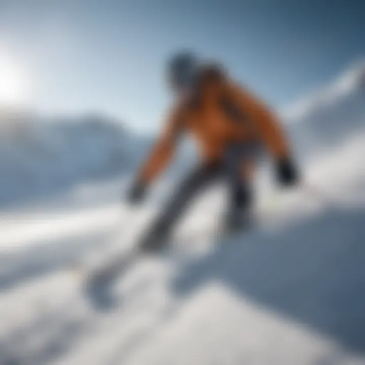 Skier performing a fanning slide on a snowy slope