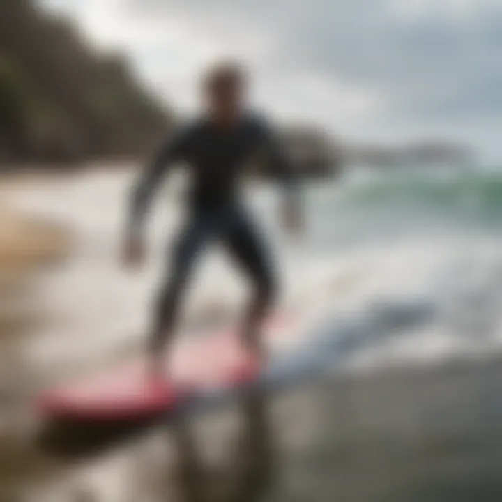 Beginners practicing on foamy surfboards in gentle waves