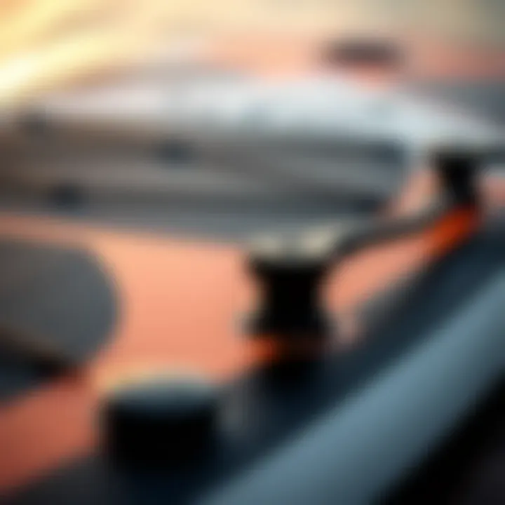 Close-up of paddle board components showcasing design features