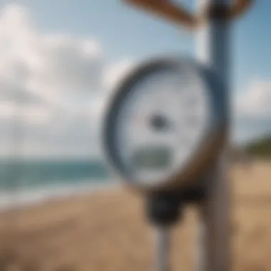 Close-up view of a pole mounted wind speed meter in a natural setting