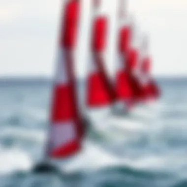 Watersport Competition with Flags An action shot of a watersport competition with flags prominently featured