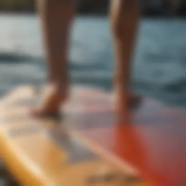 Close-up of paddle board fins enhancing maneuverability